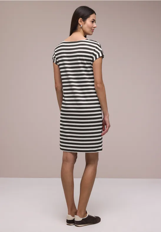 Knielange jersey jurk met strepen espresso brown