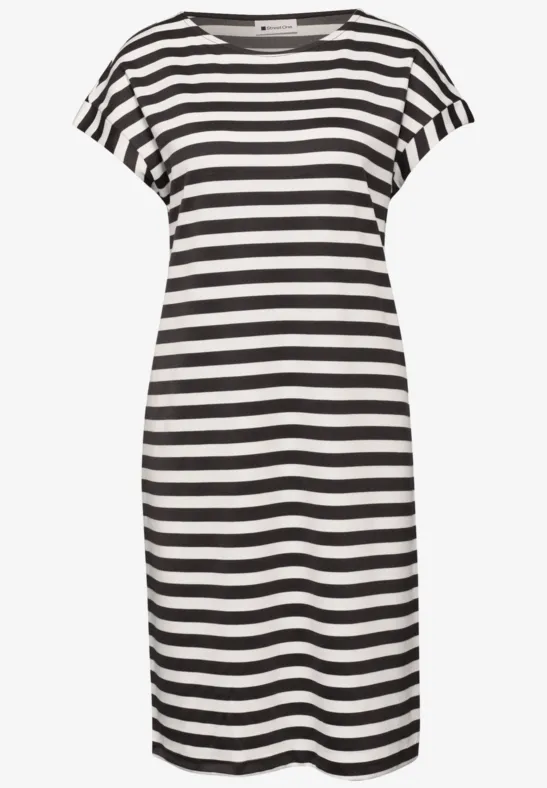 Knielange jersey jurk met strepen espresso brown