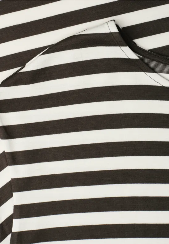 Knielange jersey jurk met strepen espresso brown