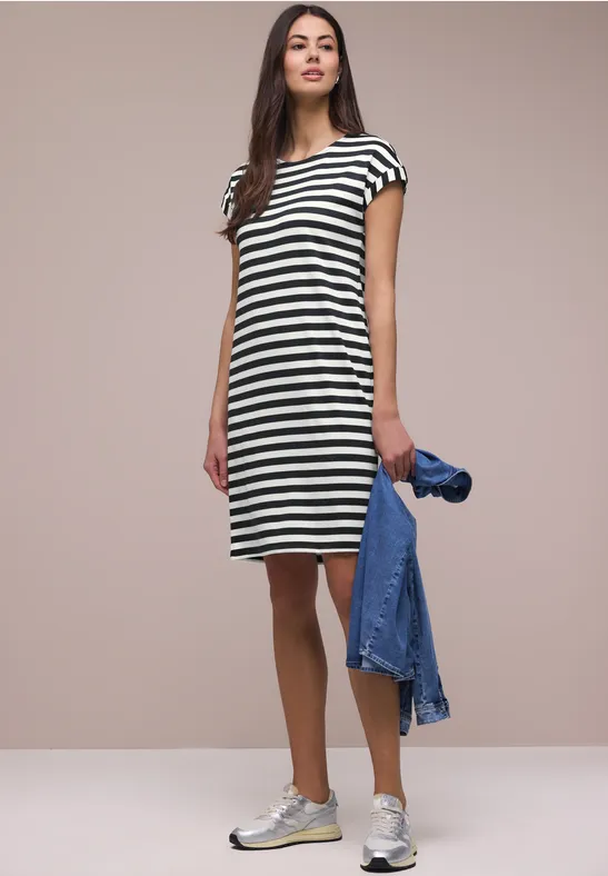 Knielanges Kleid aus Jersey mit Streifen shadowed navy