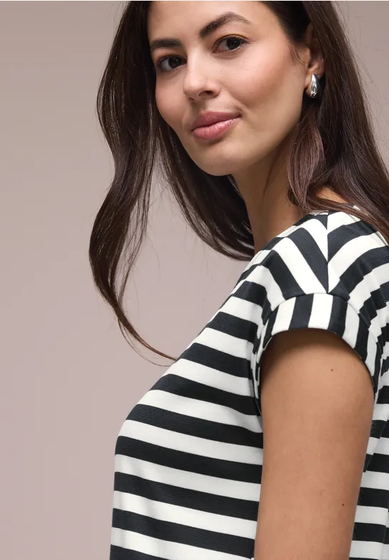 Knielanges Kleid aus Jersey mit Streifen shadowed navy