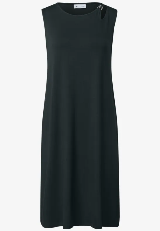 Robe midi noire sans manches, coupe droite et col rond