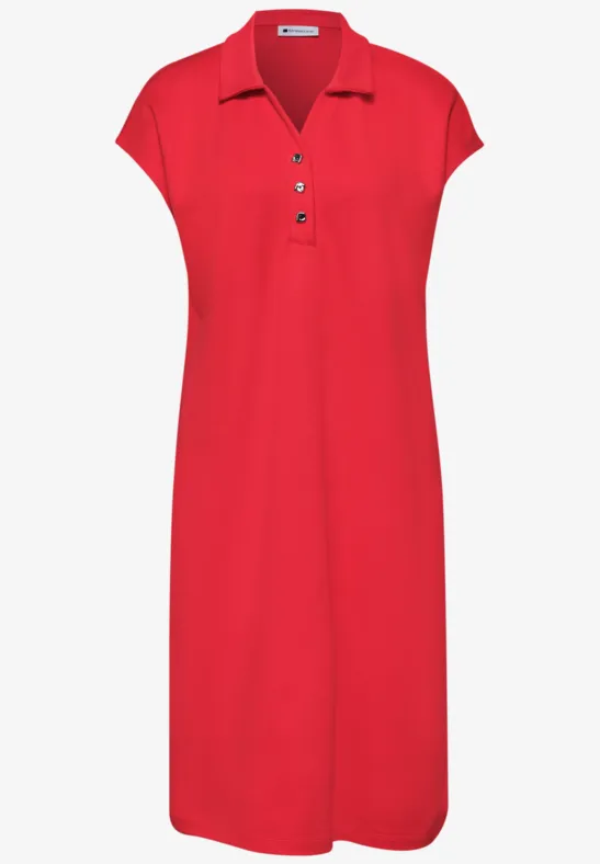 Robe polo rouge midi à manches courtes et patte de boutonnage