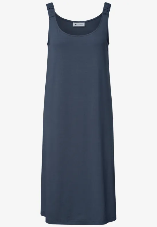 Mouwloze midi-jurk in marineblauw met ronde hals