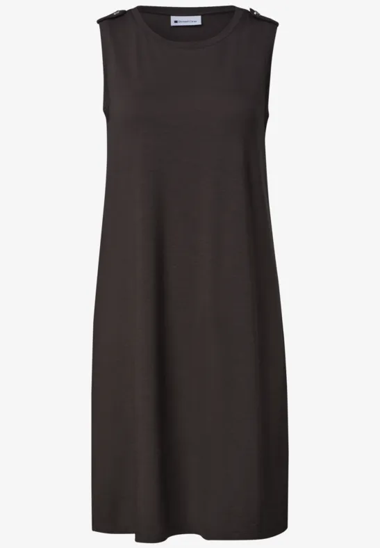 Robe courte sans manches de couleur brun foncé au style épuré.