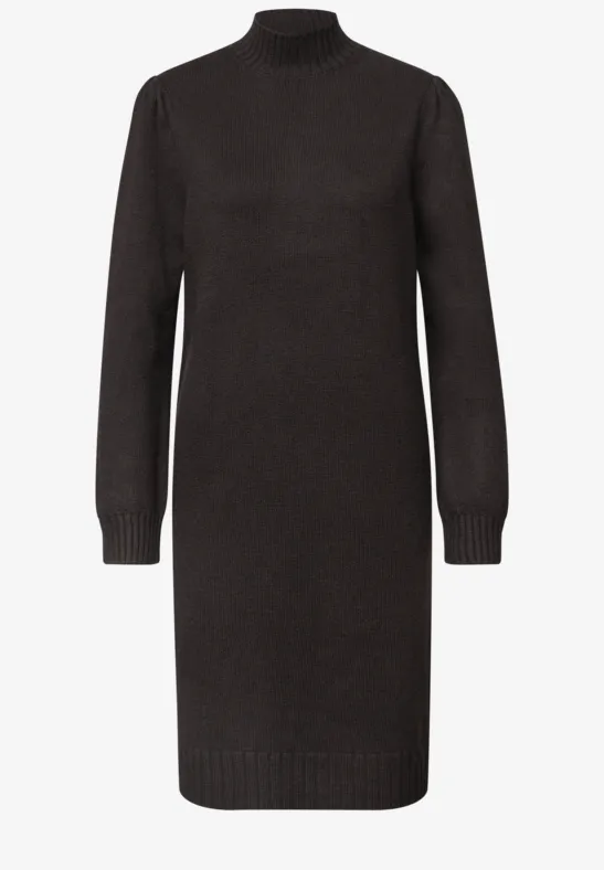 Schwarzes Strickkleid mit Rollkragen und langen Ärmeln