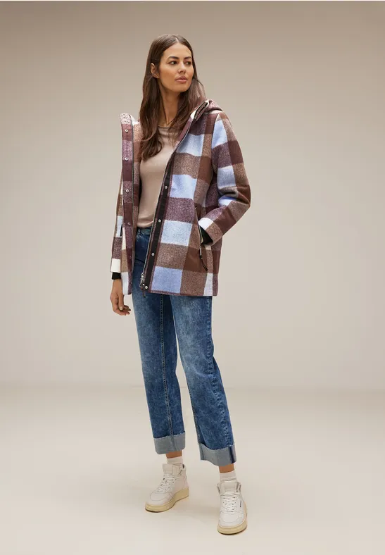 Hoodie Karojacke mit Kapuze sleek brown