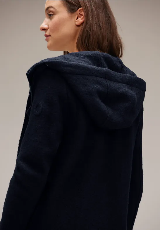 Manteau en laine à capuche gravity blue