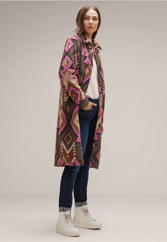 Mantel mit Ikat Print rocky brown