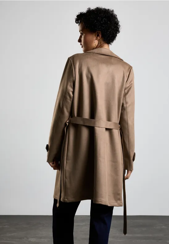 Trenchcoat in velours-look dark nutty mocca