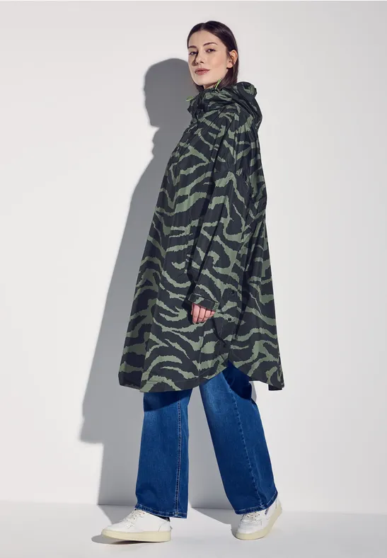 Poncho met capuchon en print Black
