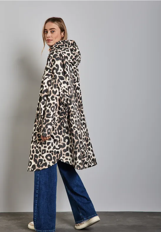 Poncho met capuchon en print creamy brown