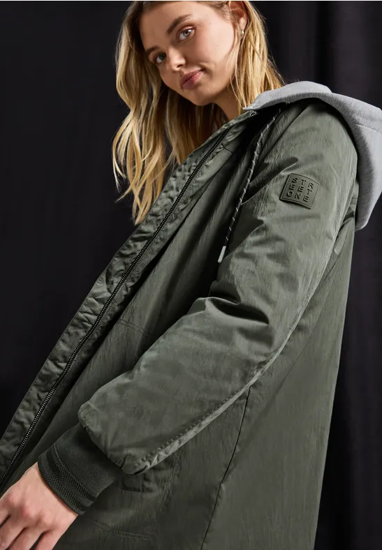 Langer Blouson mit Kapuze cypress green