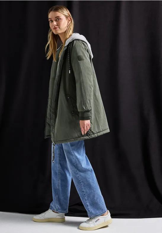 Langer Blouson mit Kapuze cypress green