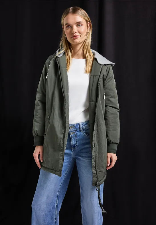 Langer Blouson mit Kapuze cypress green