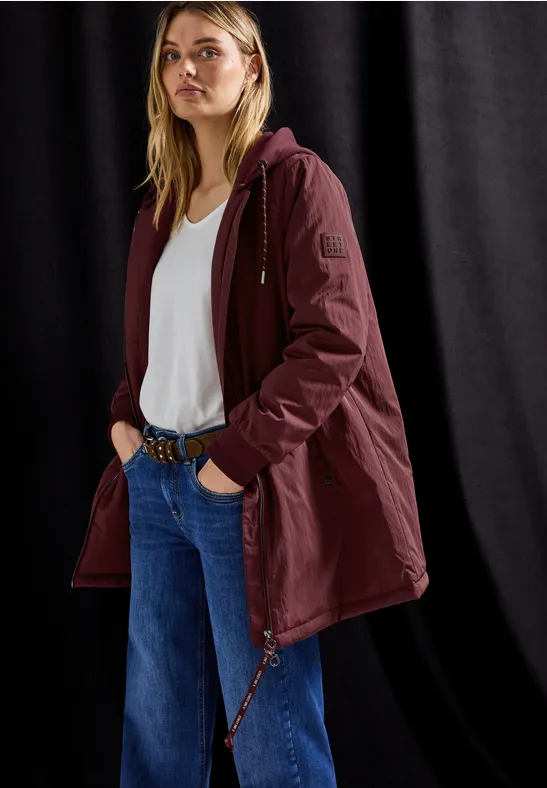 Langer Blouson mit Kapuze Light Mahagony Red