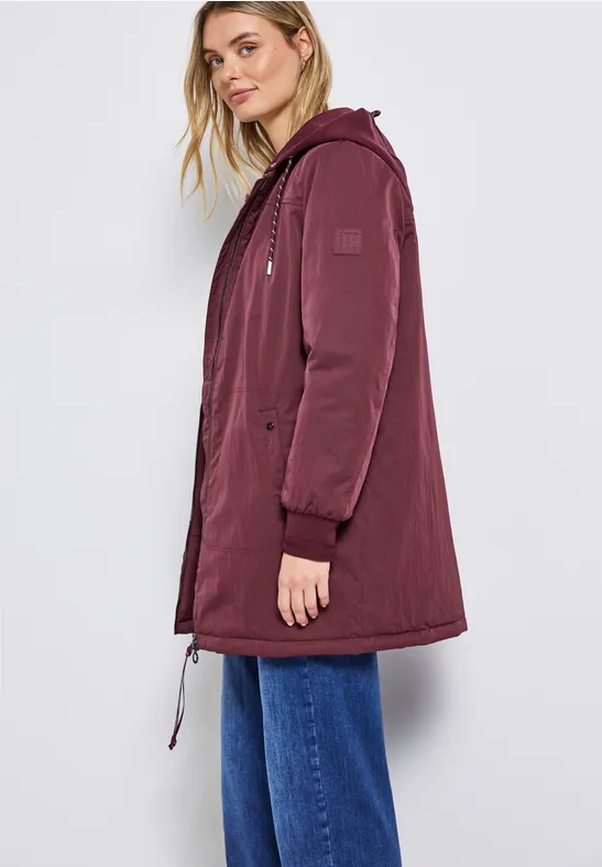 Langer Blouson mit Kapuze Light Mahagony Red