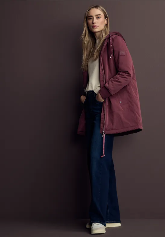 Langer Blouson mit Kapuze Light Mahagony Red