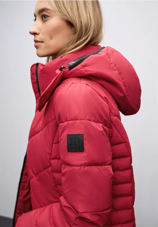 Gewatteerd jack in midilengte carpet red