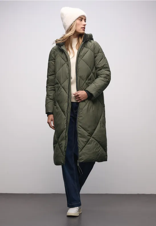Veste longue matelassée cypress green