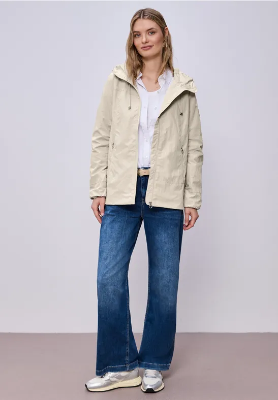 Jacke mit Kapuze und Zipper powder beige