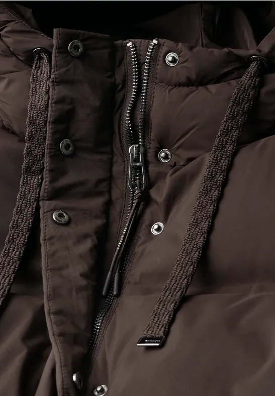 Veste longue matelassée à capuche auburn brown