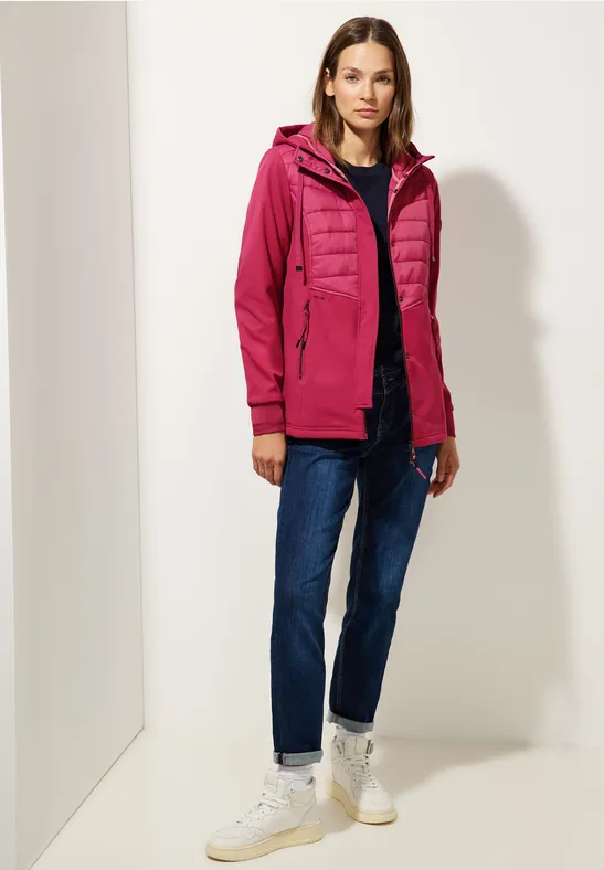Jacke im Materialmix peony red