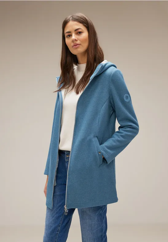 Lange Hoodie Jacke satin blue melange