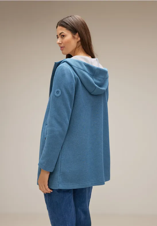 Lange Hoodie Jacke satin blue melange