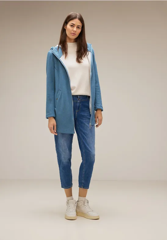 Lange Hoodie Jacke satin blue melange