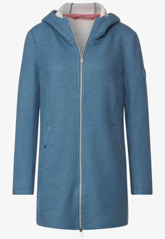 Lange Hoodie Jacke satin blue melange
