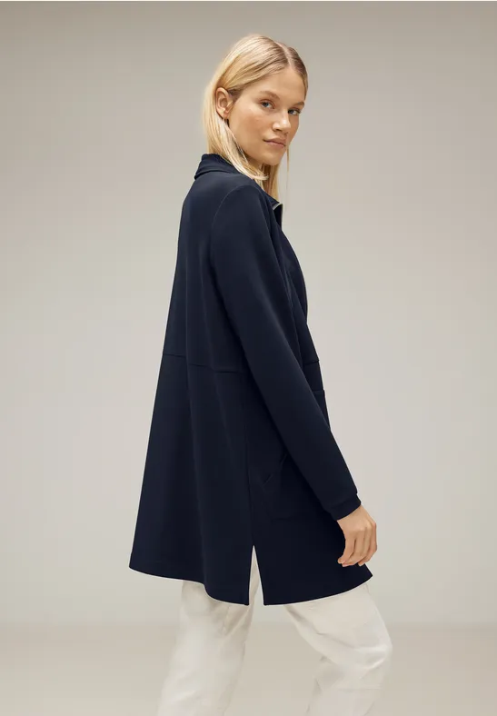 Lange Sweatjacke mit Zipper deep blue