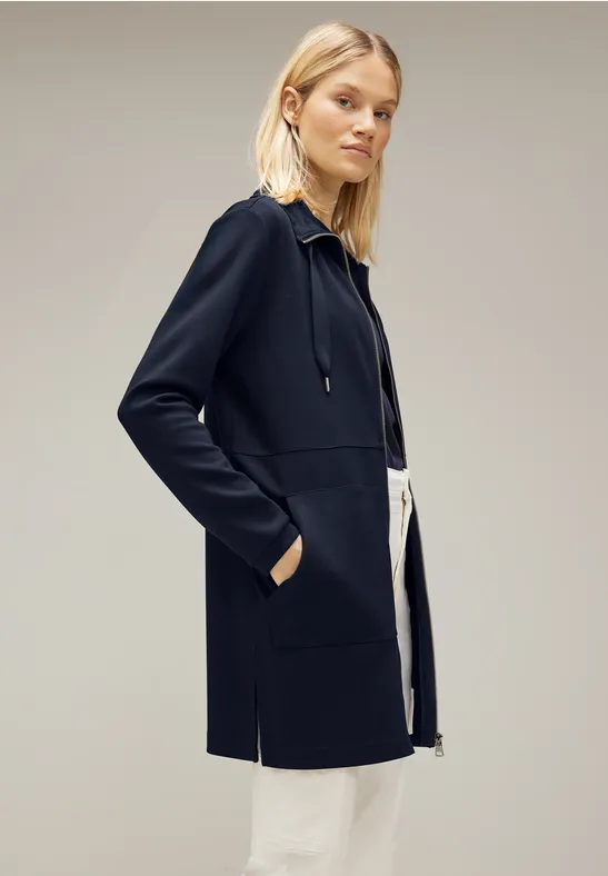 Lange Sweatjacke mit Zipper deep blue