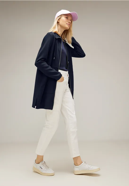 Lange Sweatjacke mit Zipper deep blue