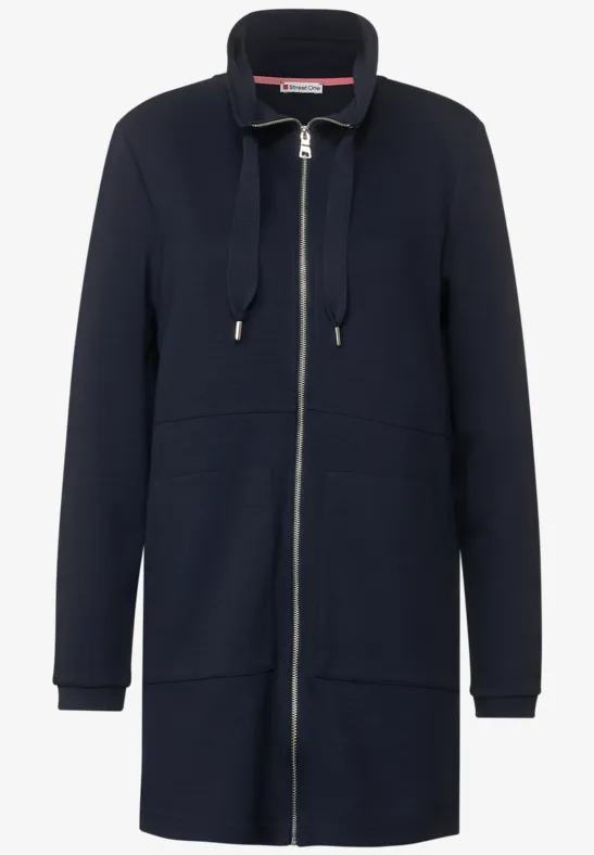 Lange Sweatjacke mit Zipper deep blue
