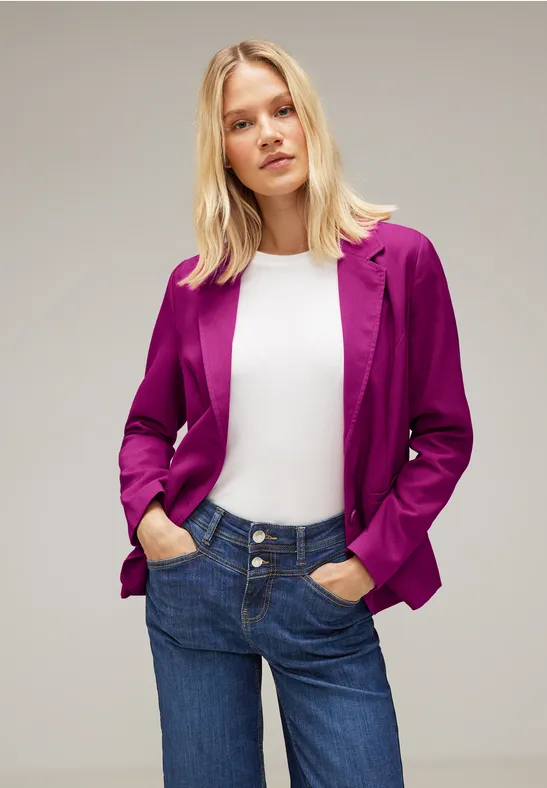 Twill Blazer in Unifarbe magenta pink