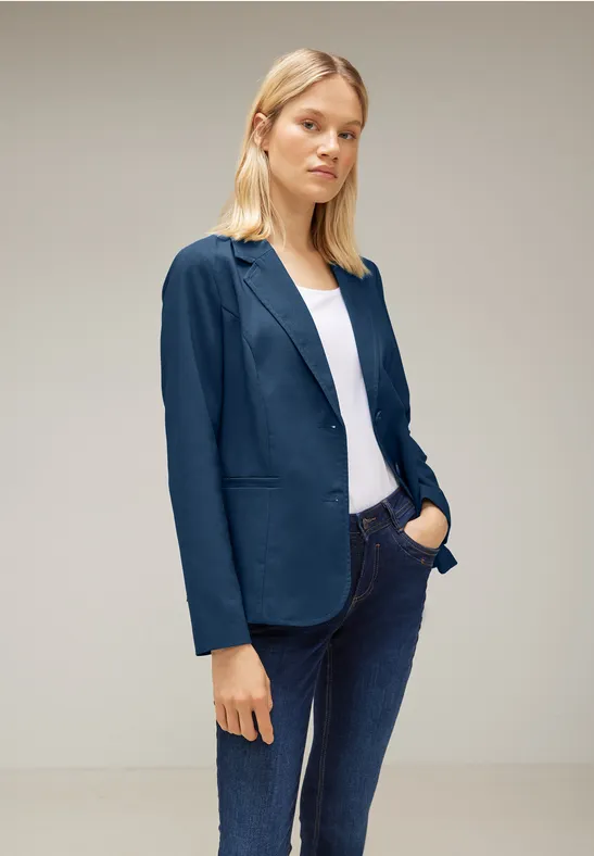 Twill Blazer in Unifarbe atlantic blue
