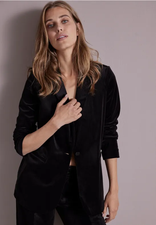 Longblazer in Samt Optik Black