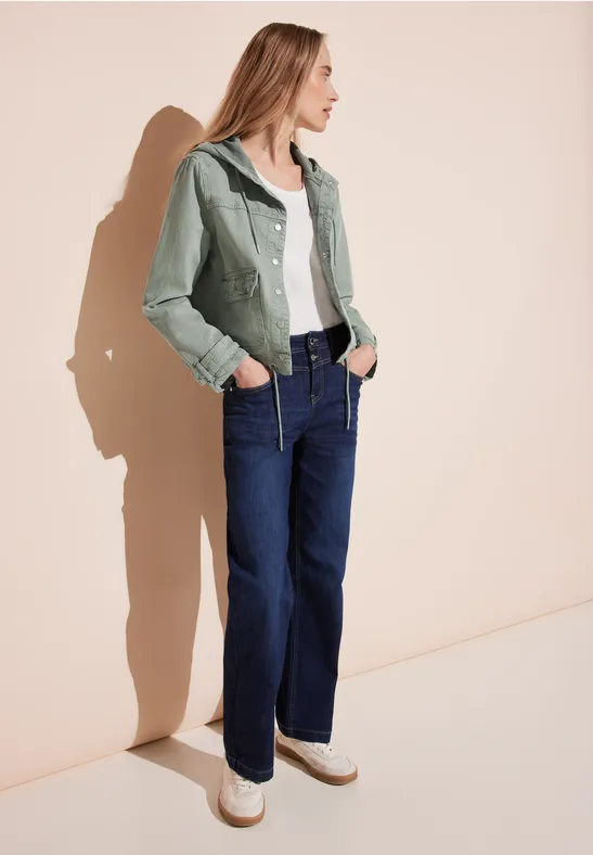 Jeansjacke mit Kapuze light soft olive washed