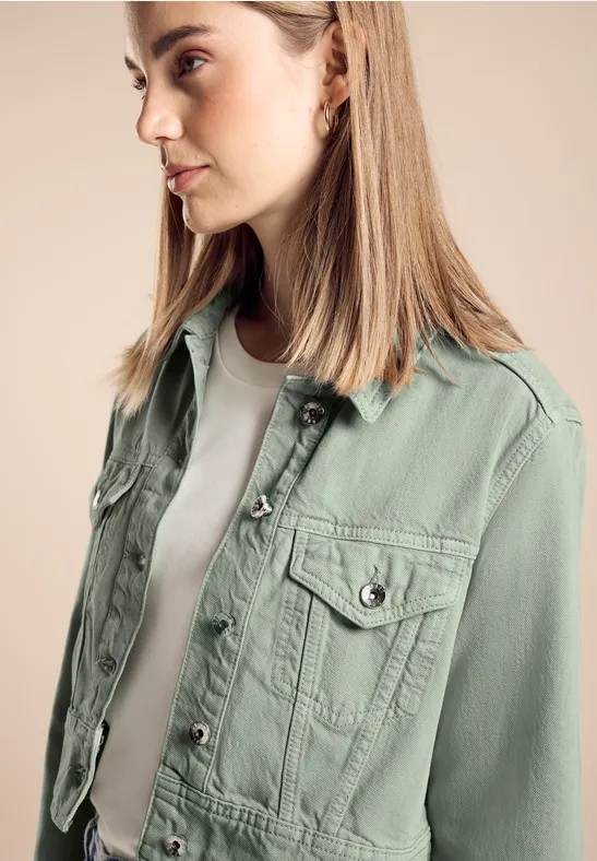 Kort jeansjasje Moss Green Heavy Washed