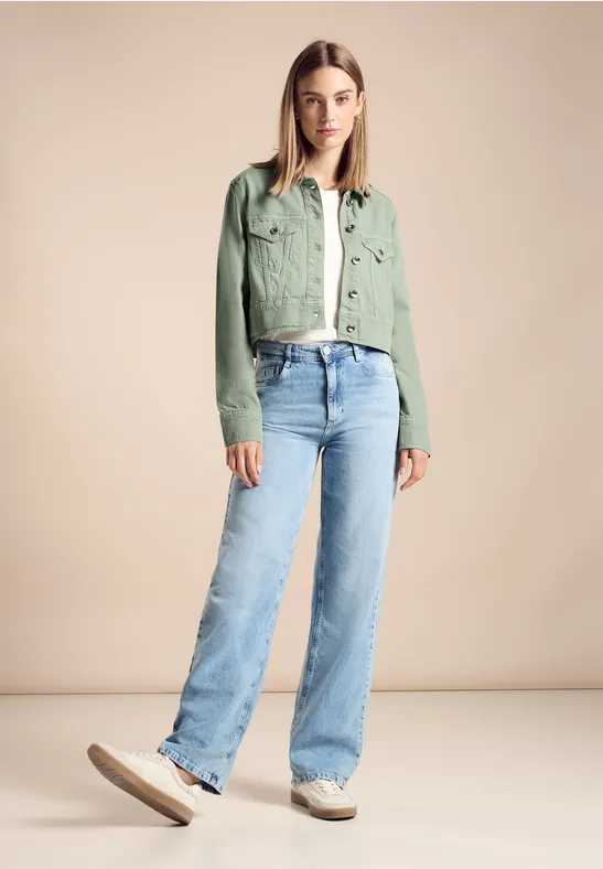 Kort jeansjasje Moss Green Heavy Washed