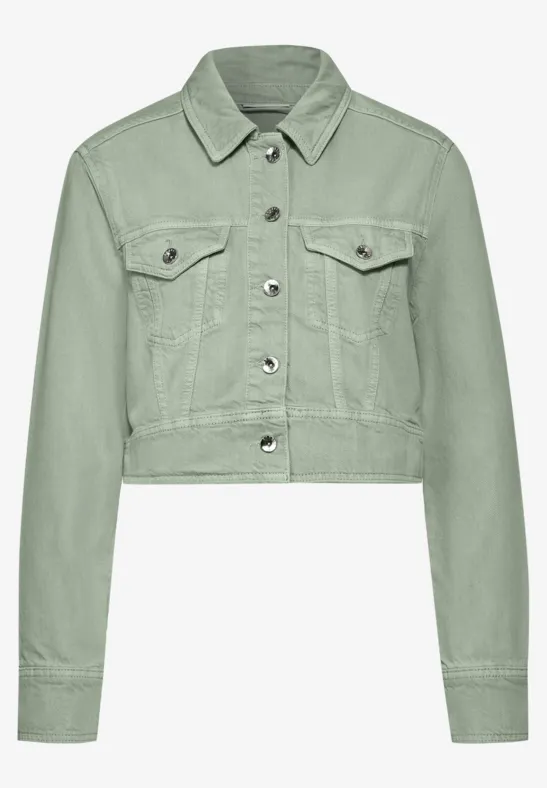 Kort jeansjasje Moss Green Heavy Washed