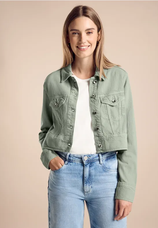 Kort jeansjasje Moss Green Heavy Washed