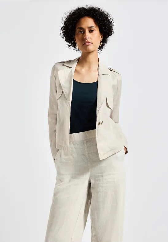 Korte linnen trenchcoat moonstone sand