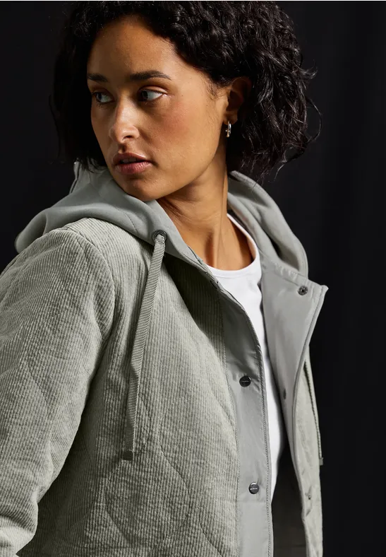 Cord Steppjacke mit Kapuze Fresh Sage