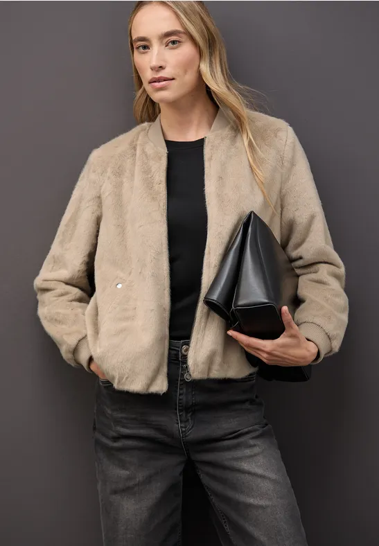 Blouson van imitatiebont Smooth Champagne