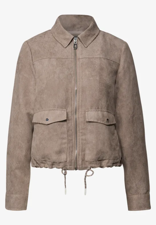 Corduroy jas met rits bark brown