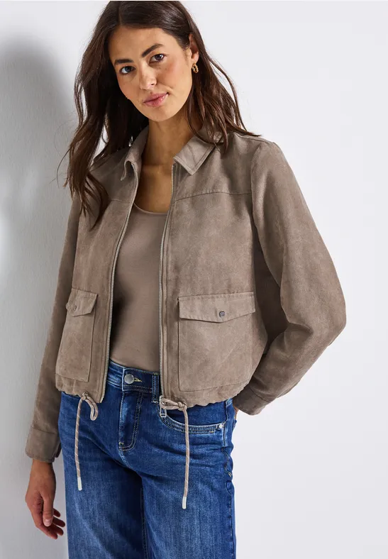 Corduroy jas met rits bark brown