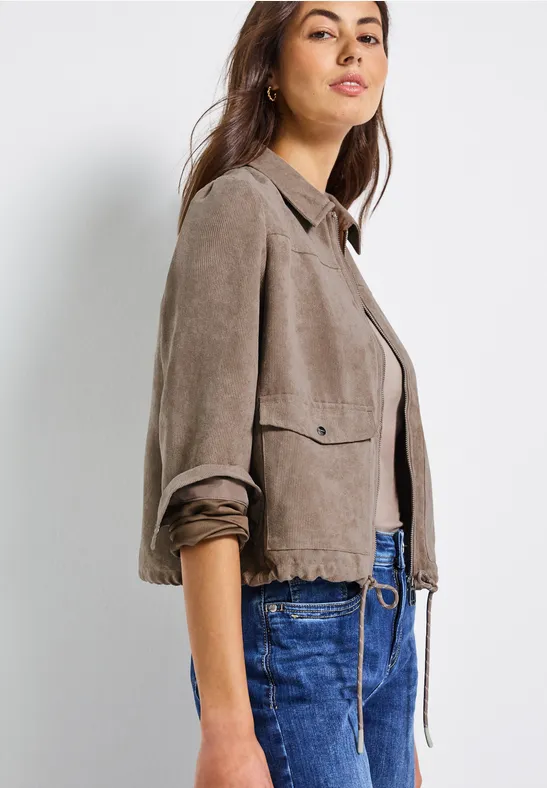 Corduroy jas met rits bark brown