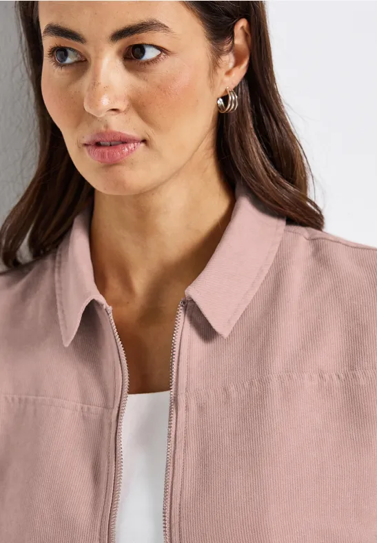 Corduroy jas met rits faded rose